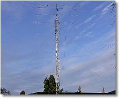 Tower with 3 el yagi and rotary dipole for WARC 10, 18 and 24 MHz as well as 50 MHz. SM3DTQ HAM radio station.